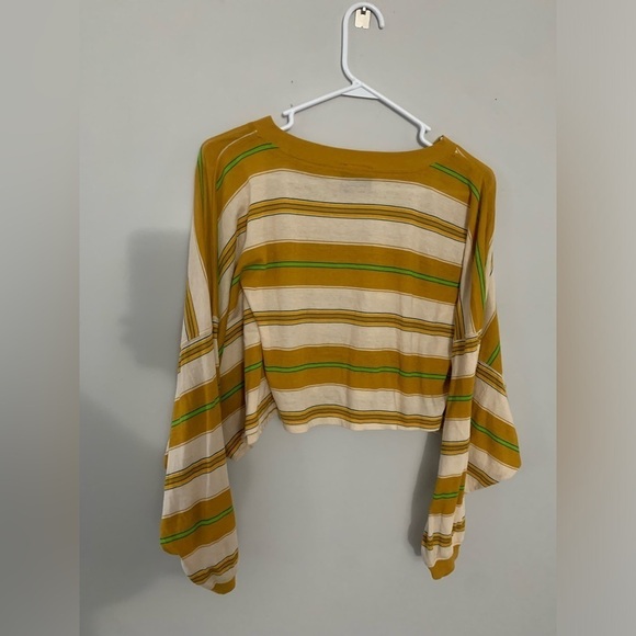 Out From Under Long Sleeve Top Crop Top Stripes Yellow Green Brown Size M - Picture 6 of 8